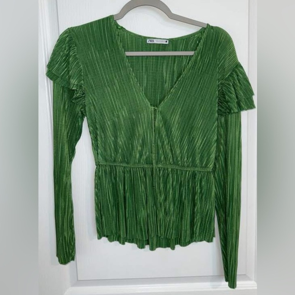 Zara Green Pleated Blouse